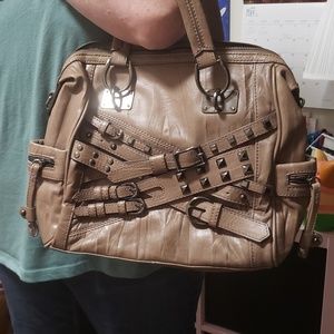 Hype Buckle Studded Taupe satchel